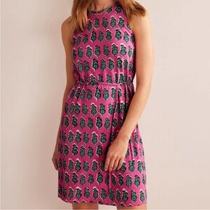 Boden Size US 4R Tie Waist Swing Jersey Tank Dress Pink Bloom block print